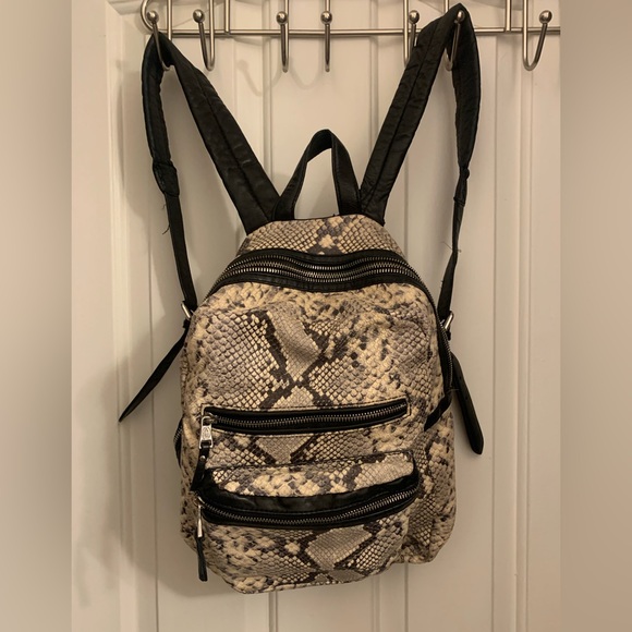 Ash Black and Cream Python Snake Print Backpack - Picture 3 of 12